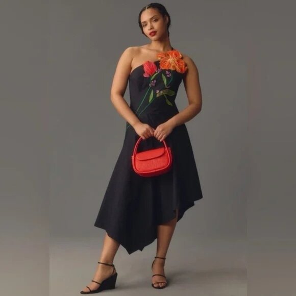 Anthropologie Dresses & Skirts - Yukiko Noritake x Anthropologie Asymmetrical Floral Appliqué Midi Dress Women 4